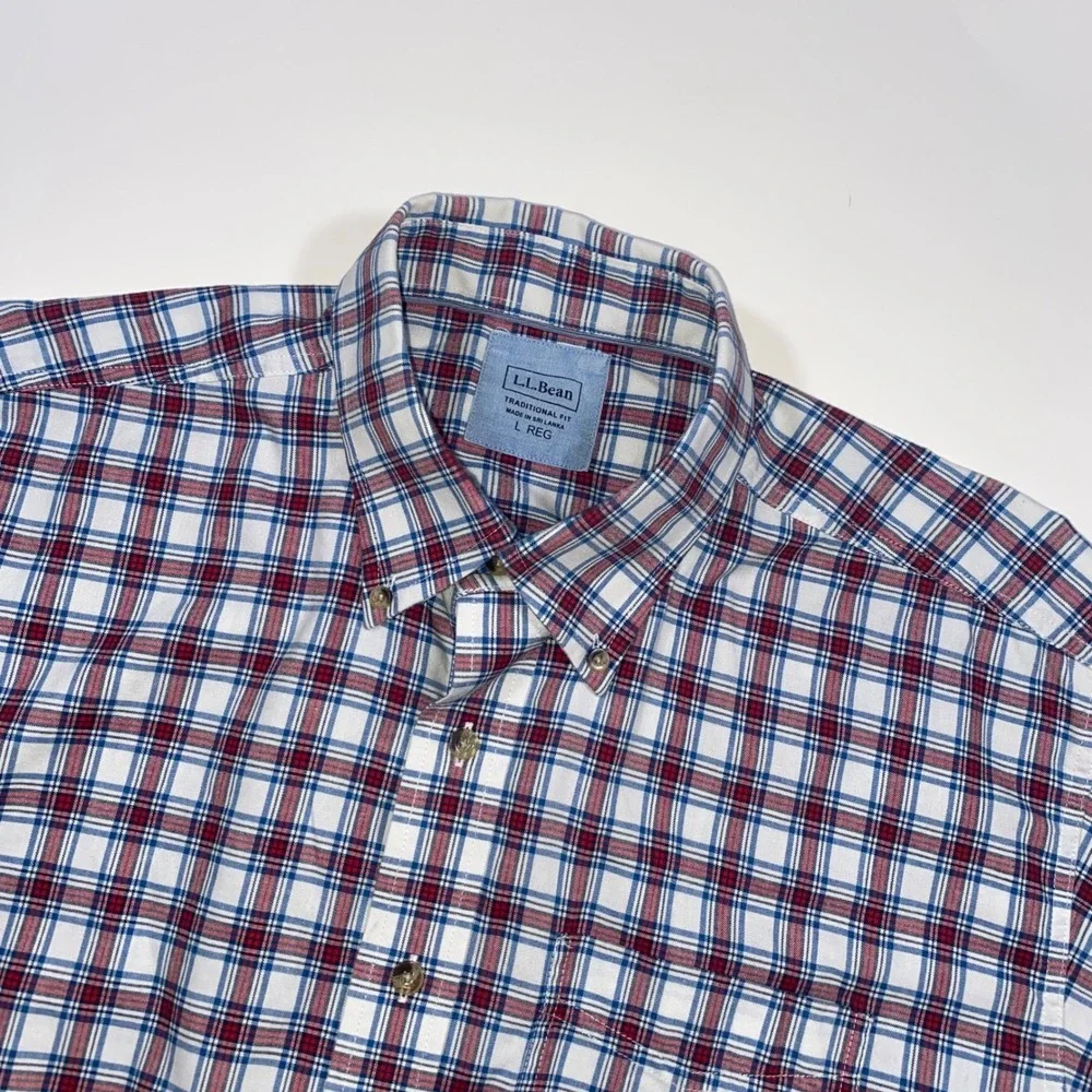 LLBean Mens‎ Traditional Fit Plaid Short Sleeve Button Down Shirt Size L Reg